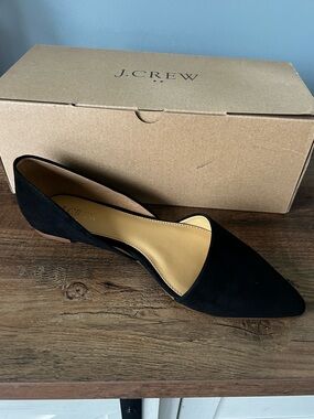 J. Crew Black Suede Pointed D'Orsay Flat